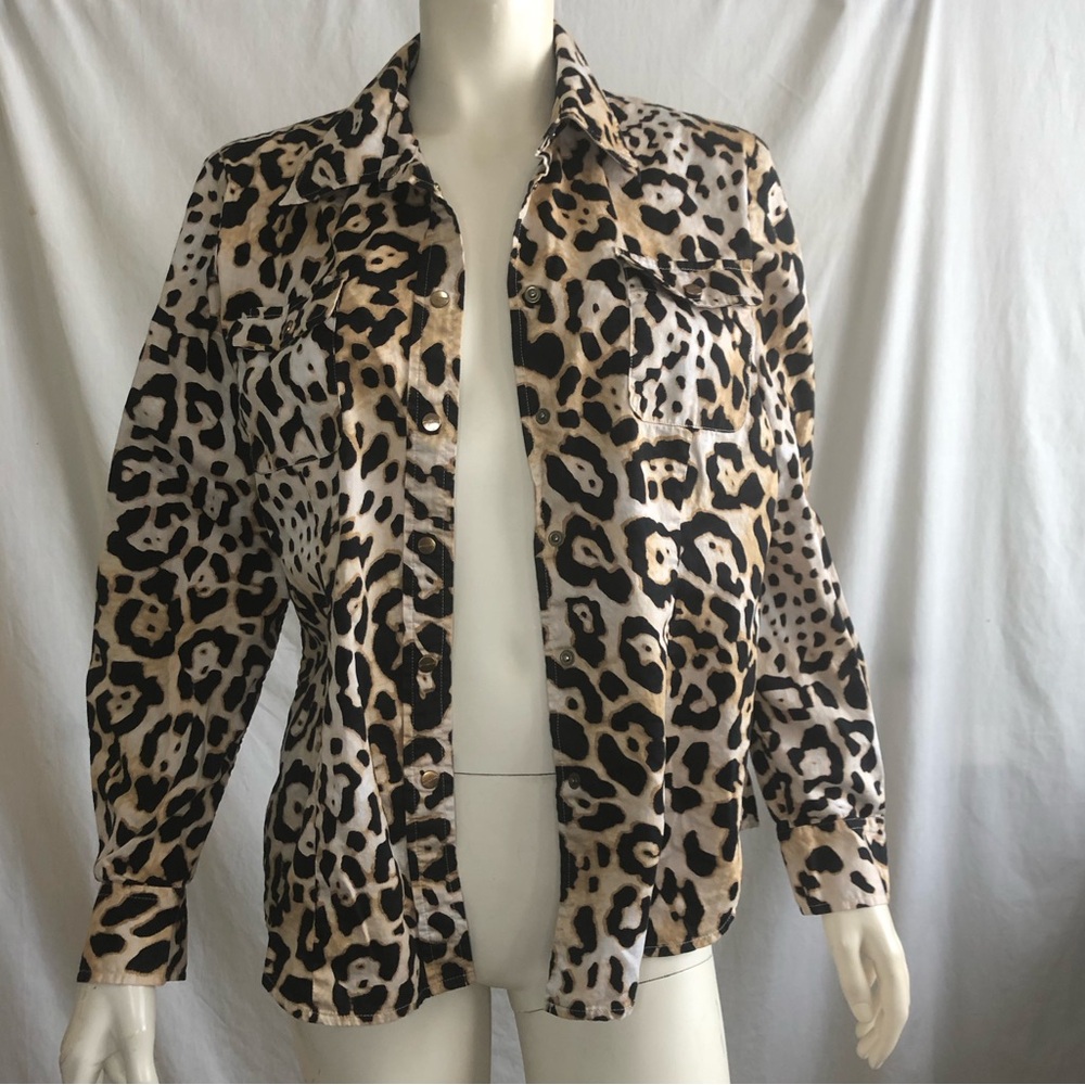 Jones New York signature women’s leopard print snap button up shirt size large